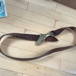 Brown Leather Belt with Dolphin Buckle